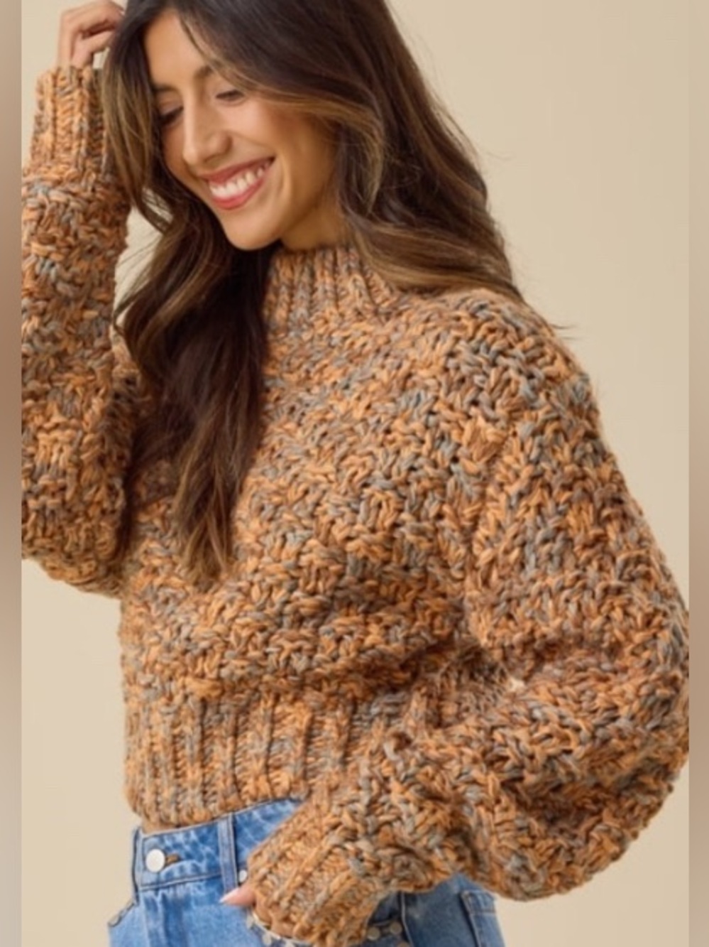 Altar'd State Textured Knit Cropped Sweater in Earth Tones - Size Medium